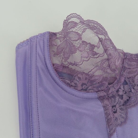 VTG Dolores Poirette Women 34 Purple Floral Lace Corset Top Boned Garter Straps - Picture 3 of 16